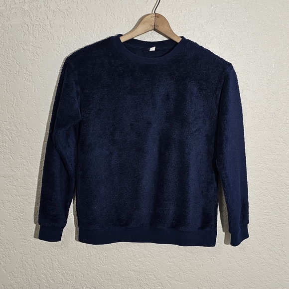 Uniqlo Solid Navy Soft Fleece Sweatshirt - Picture 1 of 4